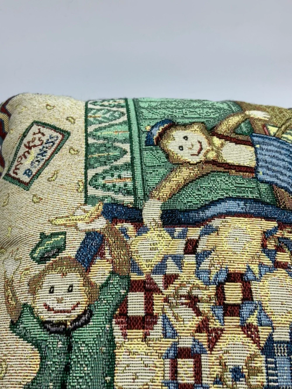 Vintage Monkey Business Cross Stitch Needlepoint Retro Accent Pillow 16